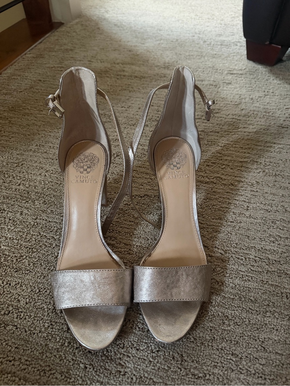 Vince Camuto Metallic Pewter Open-Toe Ankle-Strap Heels